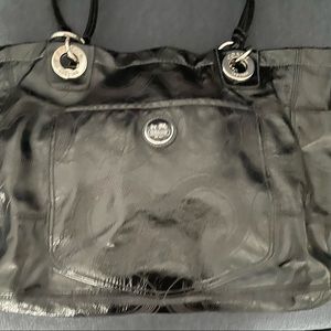Coach black patent leather tote shoulder bag